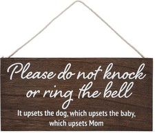 Baby sleeping sign for front door - Please do not knock 11 5x5 5 inch, Brown