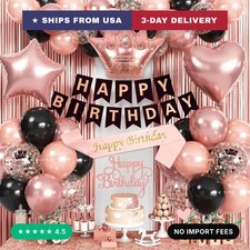 Rose Gold Birthday Decorations for Women Rose Gold Black Birthday Balloon