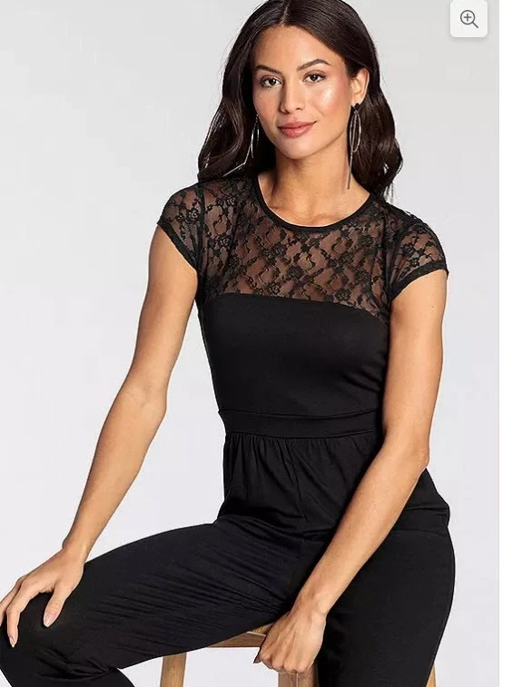 NEU JUMPSUIT OVERALL STRETCHJERSEY mit SPITZE 34 36 38 MELROSE schwarz *81508350 - Bild 3 von 4