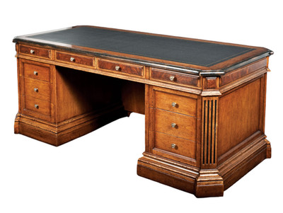 Executive Desk Solid Walnut Leather Inlay Office Antique Bookcase Set 78''
