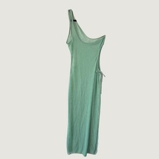 One Shoulder Mesh Midi Dress Coverup Medium Sage Green Y2K Fairycore Sheer