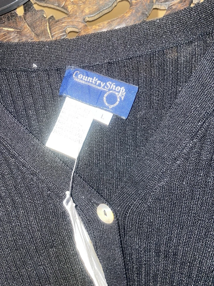 Vintage. Country Shop Black Cardigan Size L NWT! RTV$88.00 - Image 2 of 4