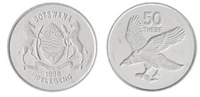 Botswana 50 Thebe, 1996-2001, KM #29, XF-Extremely Fine