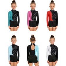 Kids Girls Sets With Shorts Dancewear Keyhole Back Outfit Tumbling Gymnastics