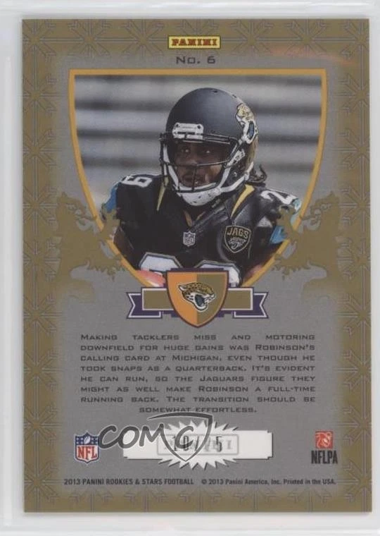 2013 Panini Rookies & Stars Rookie Crusade Gold /25 Denard Robinson #6 RC - Image 2 of 2