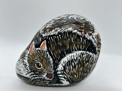 Vintage Hand Painted Rock Squirrel 1998 Signed Pat Poling ~ Folk Art Paperweight
