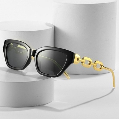 Designer Sonnenbrille Stylisch Vintage Cat Eye Brille Cool Schwarz Gold 5209
