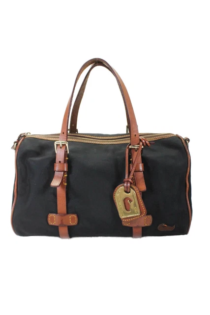 Dooney & Bourke Womens Nylon Gold Tone Zipper Closure Shoulder Handbag Black