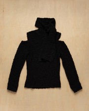 Chloé Black Bouclé Knit Asymmetrical Sweater Cutout Shoulder & Turtleneck