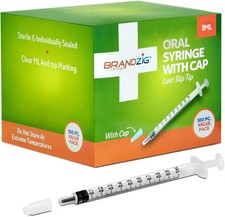 1Ml Syringe with Cap 100 Pack  Oral Dispenser without Needle, Luer Slip Tip,