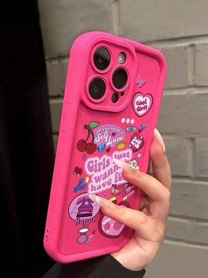 Fuchsia Pink Girly iPhone XS Max Case With Hearts Cherries Lipstick Butterfly