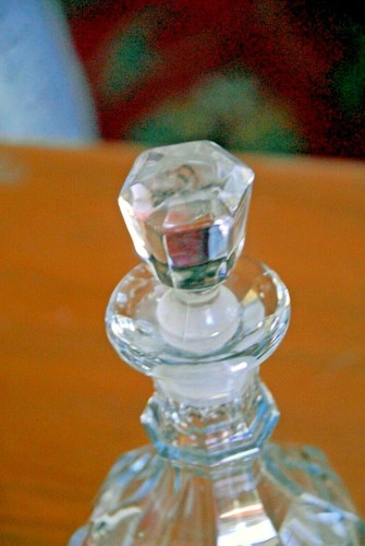 Antique Crystal DECANTER/1930s?/11” x 4-1/4”/Slight chips on Stopper/Used VG - Picture 2 of 6