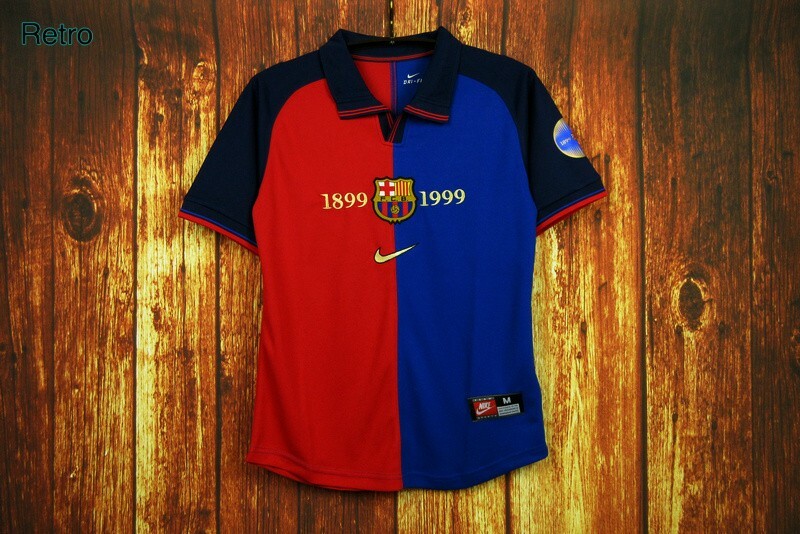 Maillot de football domicile Barcelone 99-00 100ans Rivaldo Guardiola Kluivert