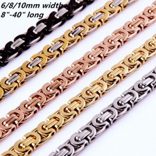 6/8/11mm Fashion Stainless Steel Womens Men Chain Flat Byzantine Necklace 7"-40"