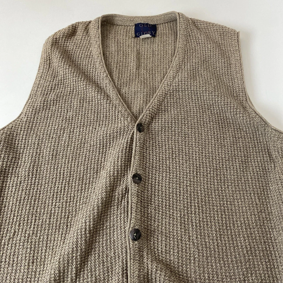 Chaleco Old Glory Vintage Tejido Sin Mangas Abotonable Para Hombre L Clásico Básico Golf Beige Foto 4 de 4