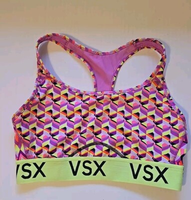Victorias Secret VSX Multi Color Geometric Racer Back Sports Bra Size M Athletic