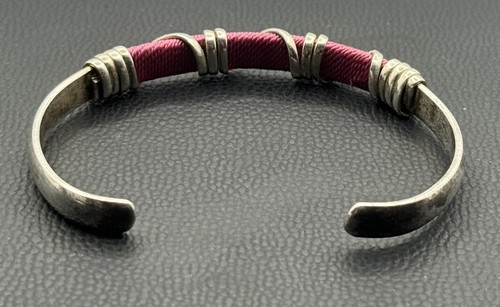 BRACCIALE BRACCIALE VINTAGE ARGENTO STERLING 925/CORDA ROSA #6 - Foto 7 di 8