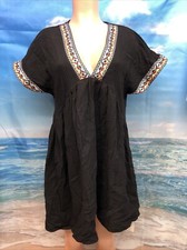 NWT CupShe Womens Medium Sundress Beach Cover up Black Dress Orange Blue Engrave