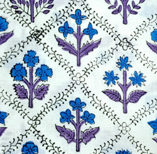 Indian By the Yard White Blue Green Block Print Fabric for Sewing Dressmaking