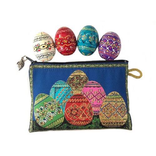 "Borsa a tracolla per uova di Pasqua Pysnky 2 lati con foglia su cerniera 5 3/8" - Foto 3 di 4