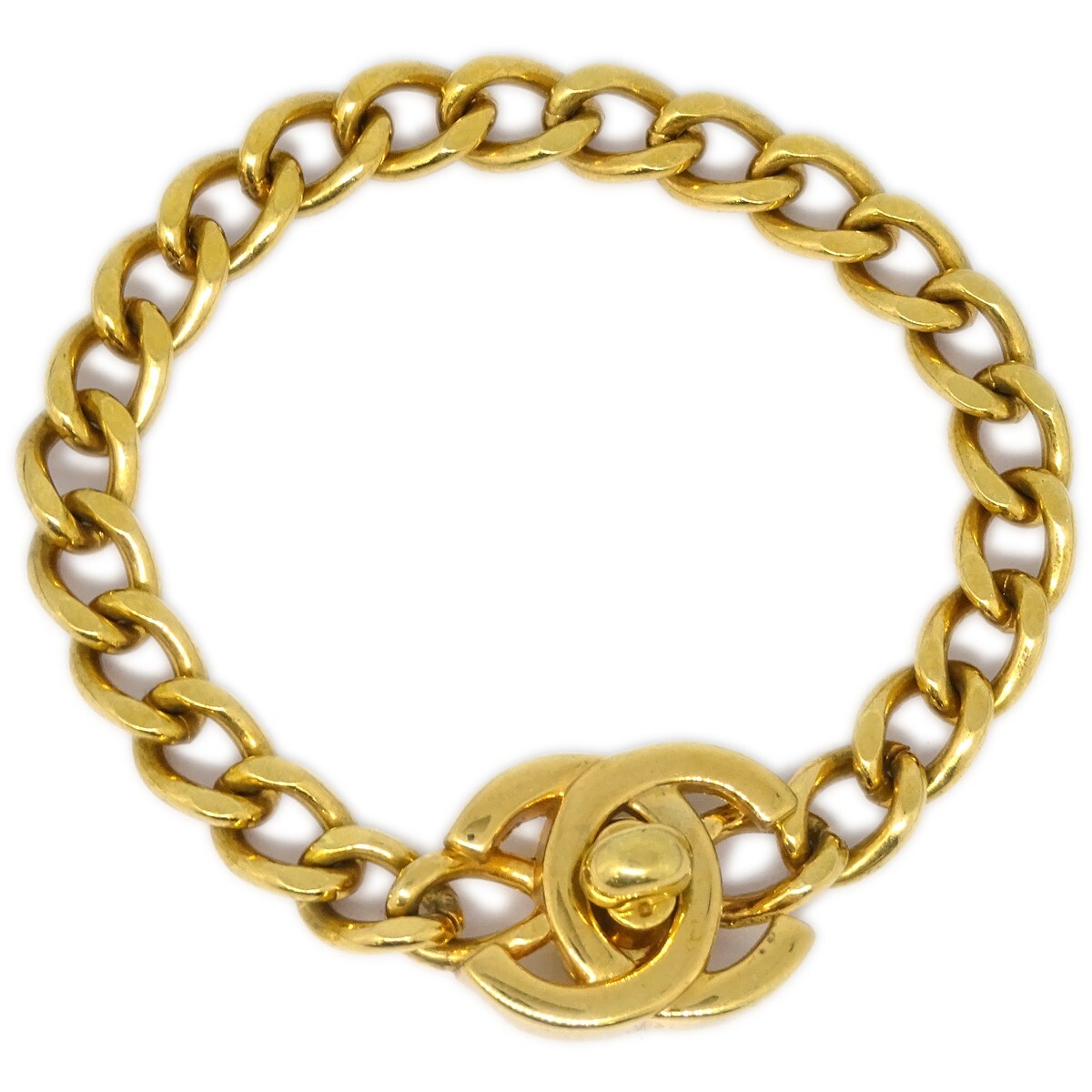 Chanel Vintage Cc Turnlock Chain Bracelet Metal Gold Gold_Plated Bracelet Jewelry (Pre-Owned)