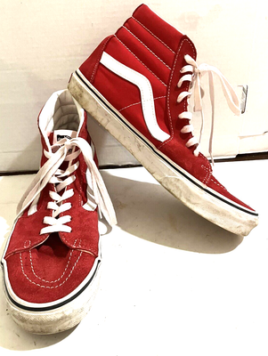 Vans Mens Size 10 Red White High Top Canvas Skateboard  display picture 1