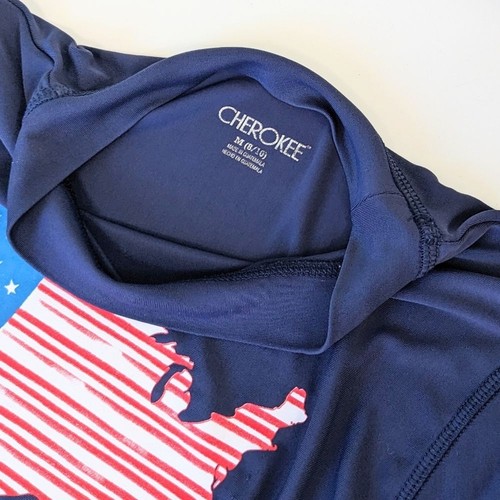 Boys Navy Blue USA Cherokee Rashguard Swim Shirt Short Sleeve - Picture 4 of 4
