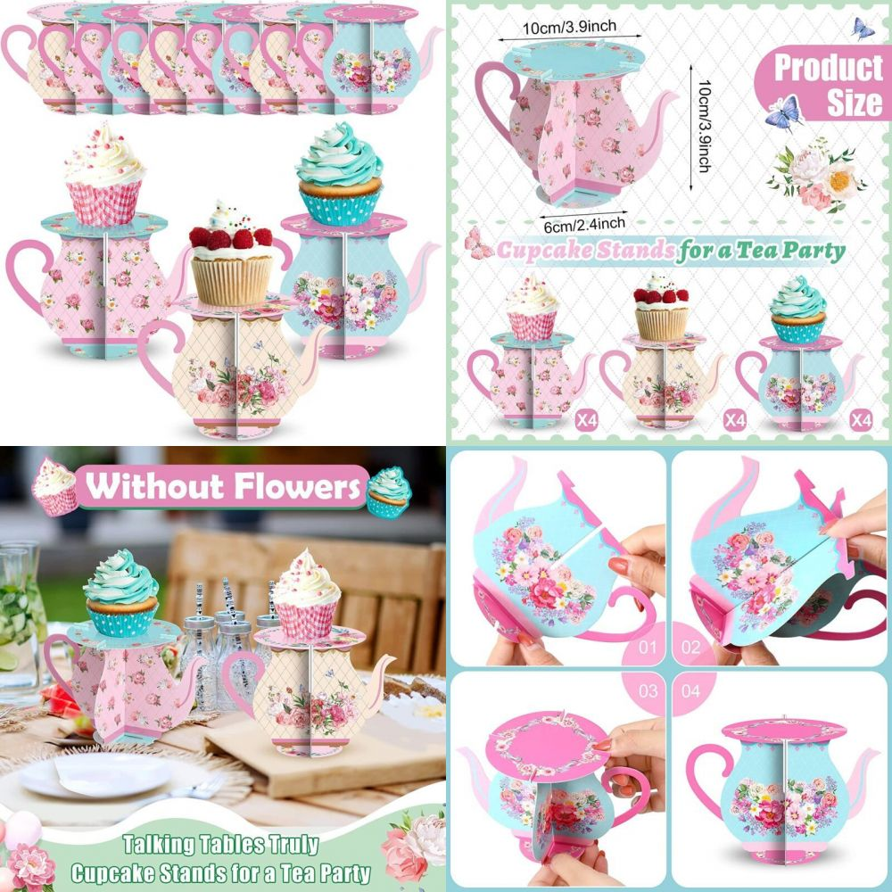12 Pcs Tea Party Decoration Teapot Cupcake Stand Favor Vintage... eBay