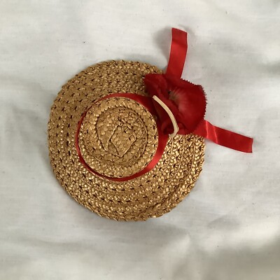 Vintage Large Doll Fine Woven Straw Hat Red Poppy Nice