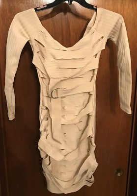 Missguided Peace and Love Cream Beige Holiday Bandage Dress Size US 2 UK 6 NWT