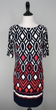 ELIZA J Red White Blue Pink Geometric Short Sleeve Stretch Career Dress Size 8 P