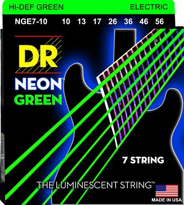 DR Strings NGE7-10 Neon Green Coated 7 String Electric Guitar Strings 10-56