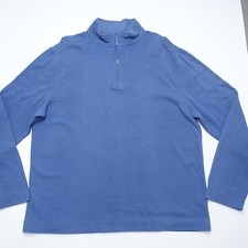 Van Heusen Sweater Mens XL Blue Knitted Cotton 1/4 Zip Long Sleeve Mock Neck