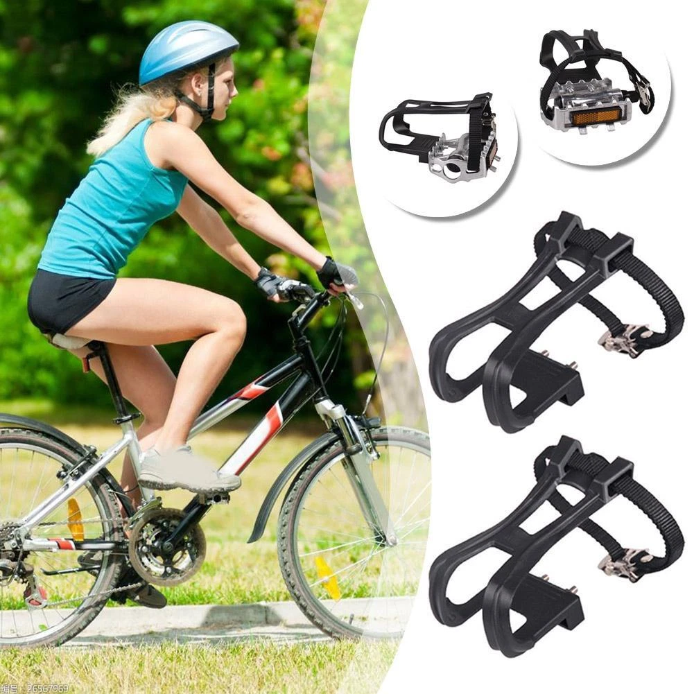 Spin Bike Pedals with Toe Clips Straps and Cage For Fitness