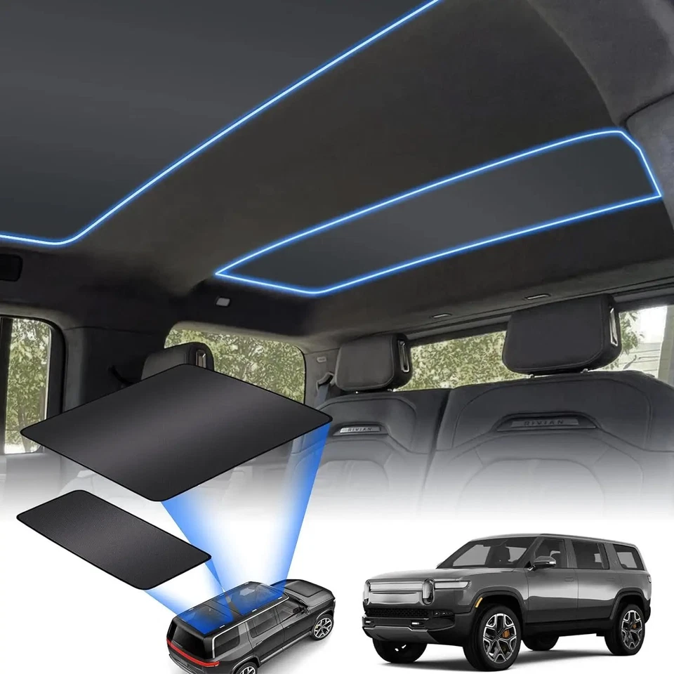 Rivian R1S Front and Rear Glass Roof Sunshades 2in1 Design Black UV-Reflect 2pcs - Image 4 of 4