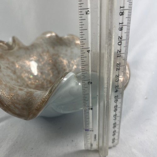 Decorative Glass Ruffled Bowl White Gold Speckle 6” - Picture 12 of 12