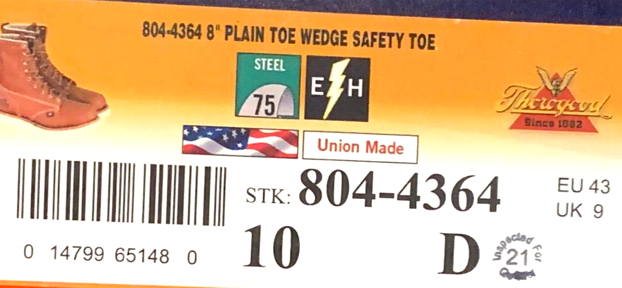 Thorogood Men Size 10 D 8044364 Steel Plain Toe Wedge Bottom Boots