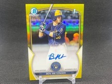 2023 Topps Bowman Chrome Ben Metzinger 1st Yellow Refractor Auto /75 Brewers