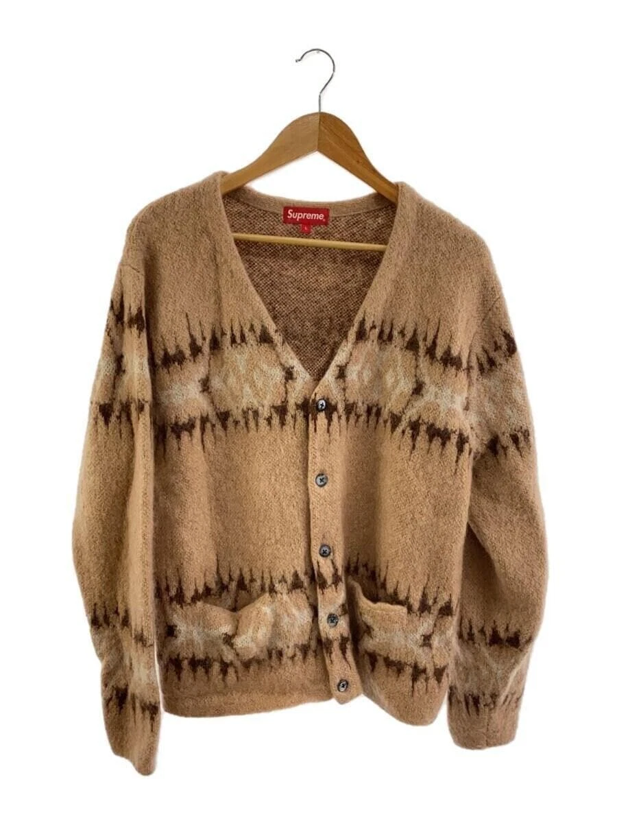Supreme Men's Cardigan Sweater Long Sleeve Nylon Wool Mohair Beige Size L
