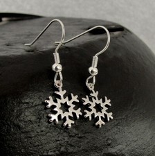 Snowflake Earrings - Silver Snowflake Dangle Earrings on French Earwires