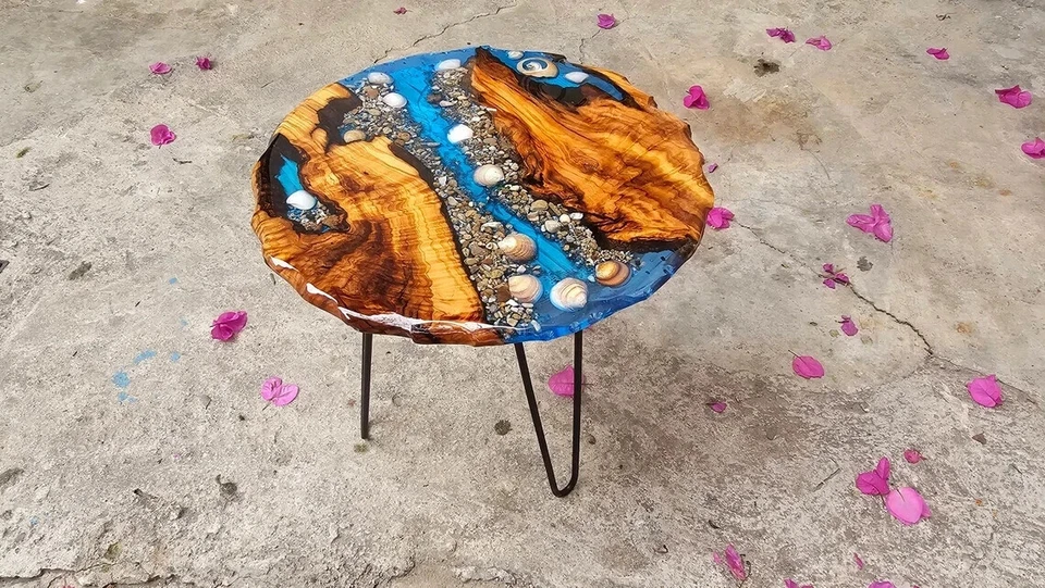 18" Epoxy Resin Table Top, Handmade Wood & Resin Home Decor Accent - Image 4 of 4