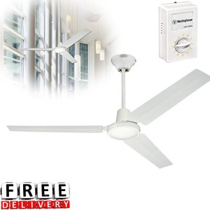 Industrial Ceiling Fan 56 Three Blade Large Ball Hanger 5 Speed