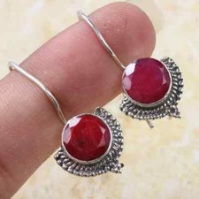Gorgeous Red Ruby Earrings Solid 925 Sterling Silver Jewelry; Perfect Gift UK
