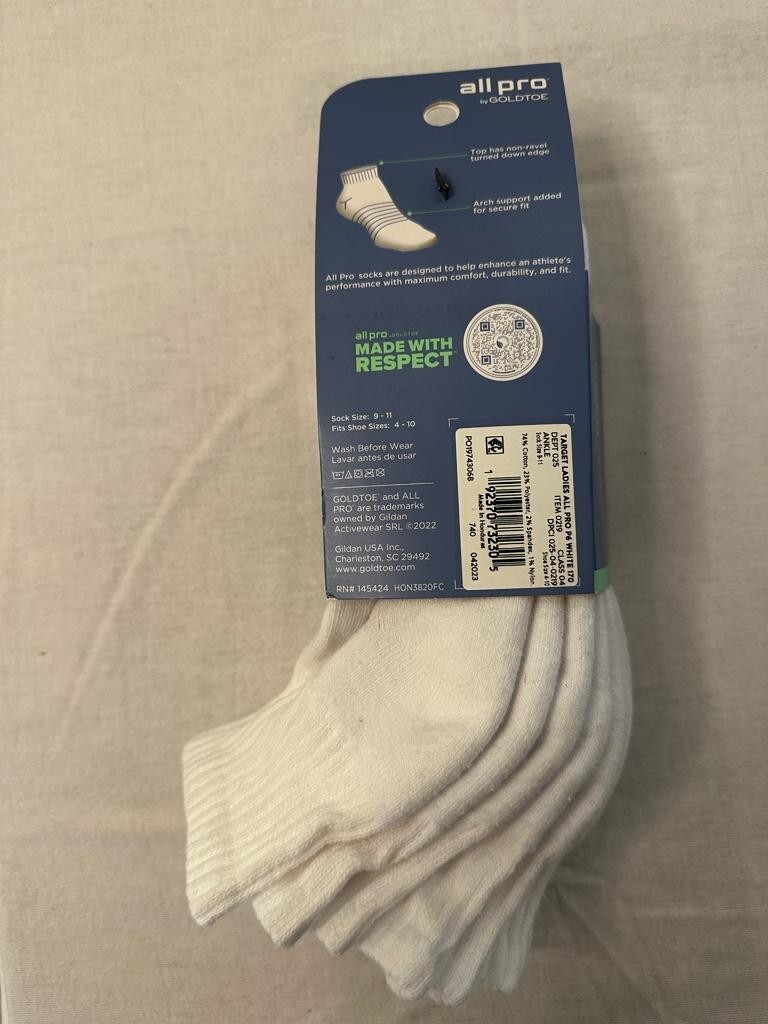 All Pro Women's socks Athletic pull on cottonblend fabric 6pk size 4