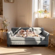 Luxury Large Dog Sofa Bed Microfiber Leather Dog Lounge Bed w/Removable Cushion