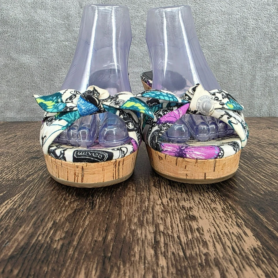 Sandalias Coach Karen Tacones 7 Y2K Coloridas Estampado Mariposa Corcho Lazo Deslizables en Mulas Foto 4 de 4