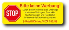 Briefkasten Aufkleber BITTE KEINE WERBUNG gel...