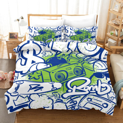 3D Graffiti Recorde Abstraktes Muster Quilt Cover Set Bettwäsche Sets Kissenb...