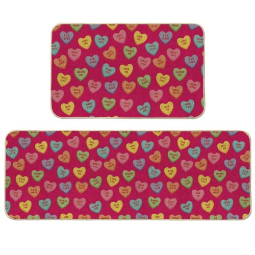 Valentines Day Kitchen Mats Colored Love Heart Kitchen Rug Antiskid Non Slip ...