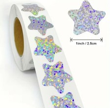 500 pcs Sticker Roll Cute Shiny Laser Holographic Silver Stars Self Adhesive NEW